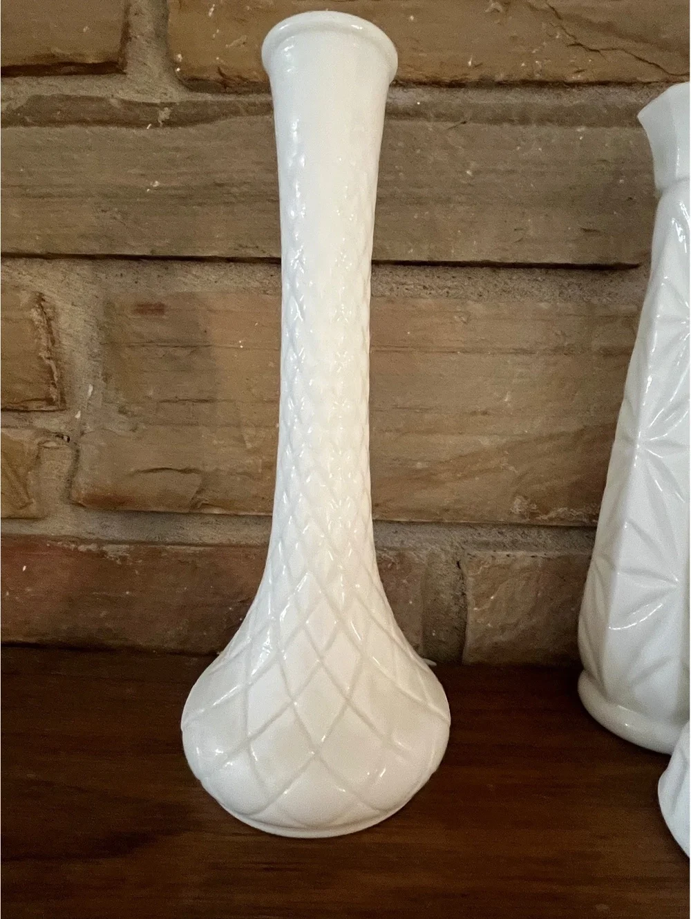 Vintage White Milk Glass Bud Vases with Textured Patterns